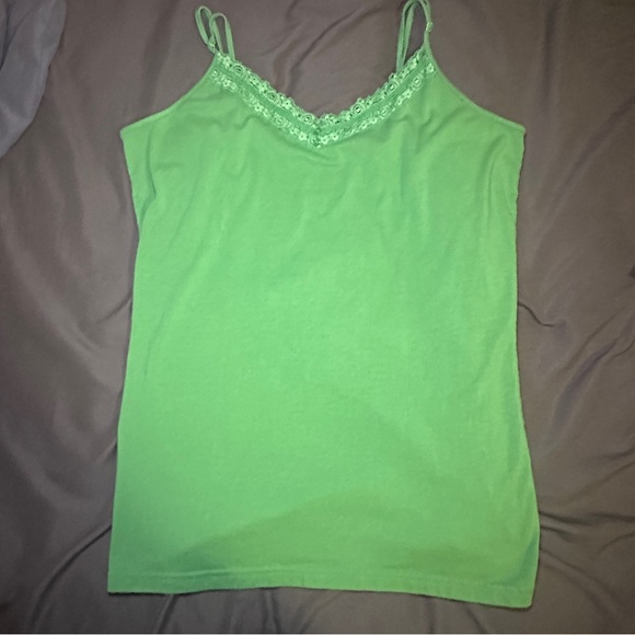 Lace Trim Green Cami Y2K Preppy Size XL - Picture 1 of 5